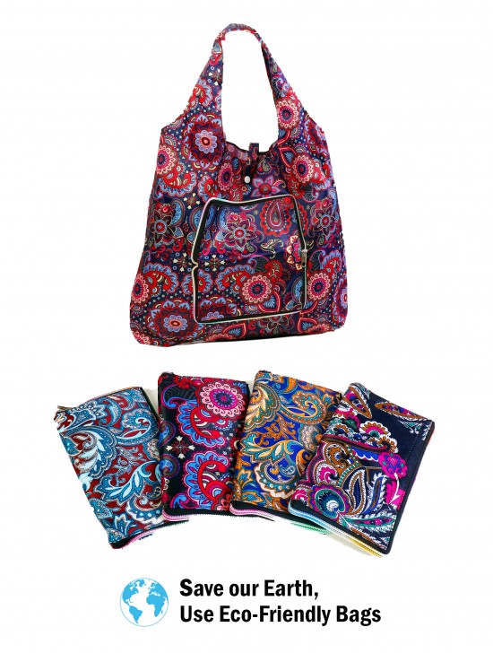 Floral Print Reusable Foldable Shopping Bags W/ Zipper(12 pcs)